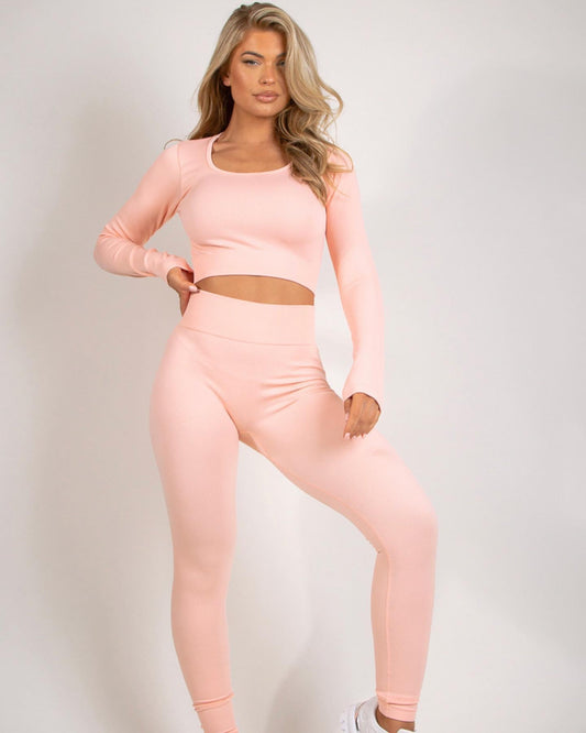 Pink ribbed co ord set