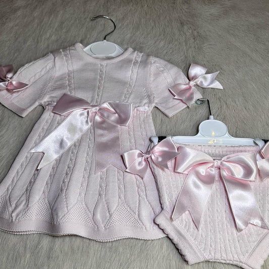 Baby pink knitted Spanish dress set 0-24m