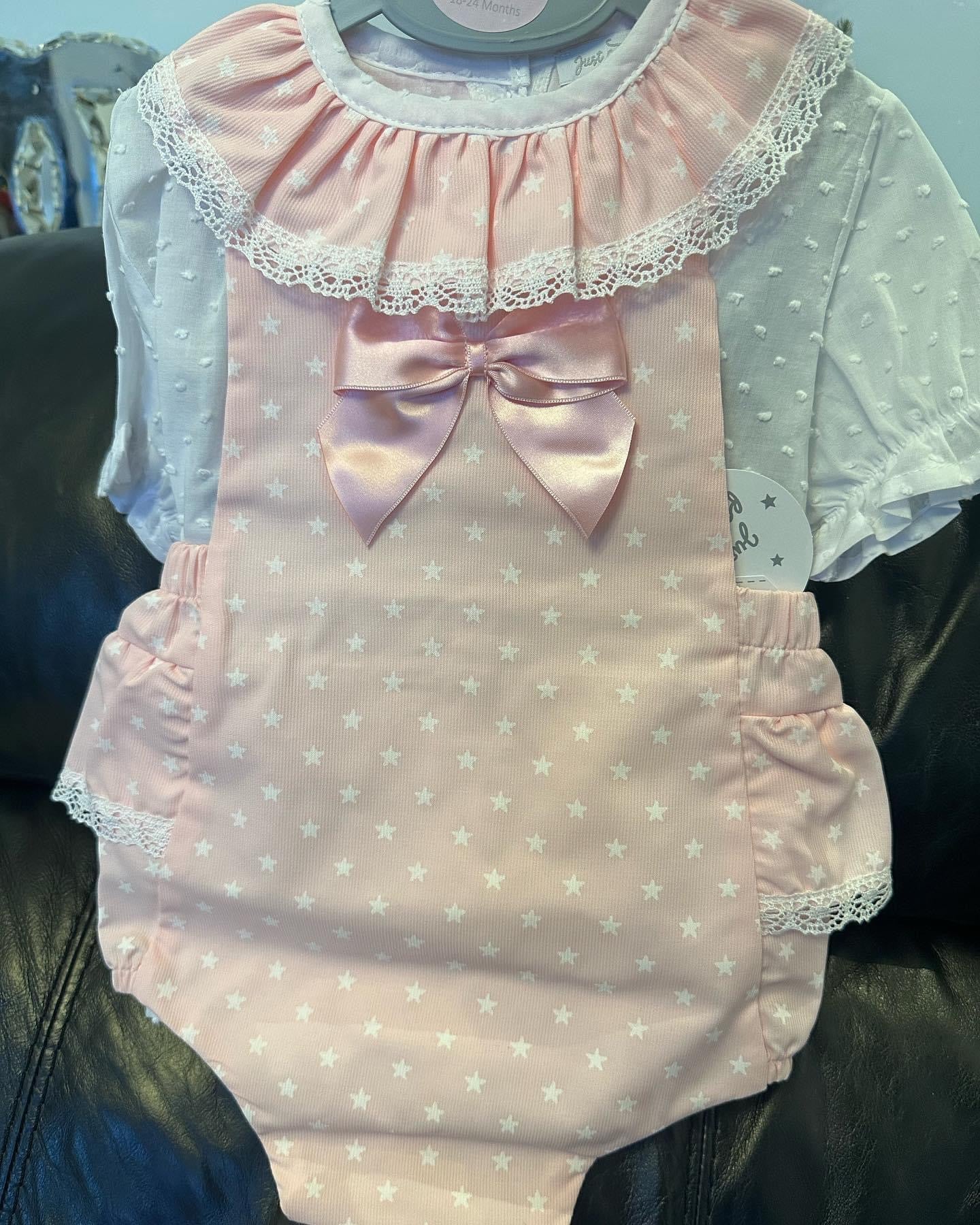 pink/white star romper set 2pc 0-24m