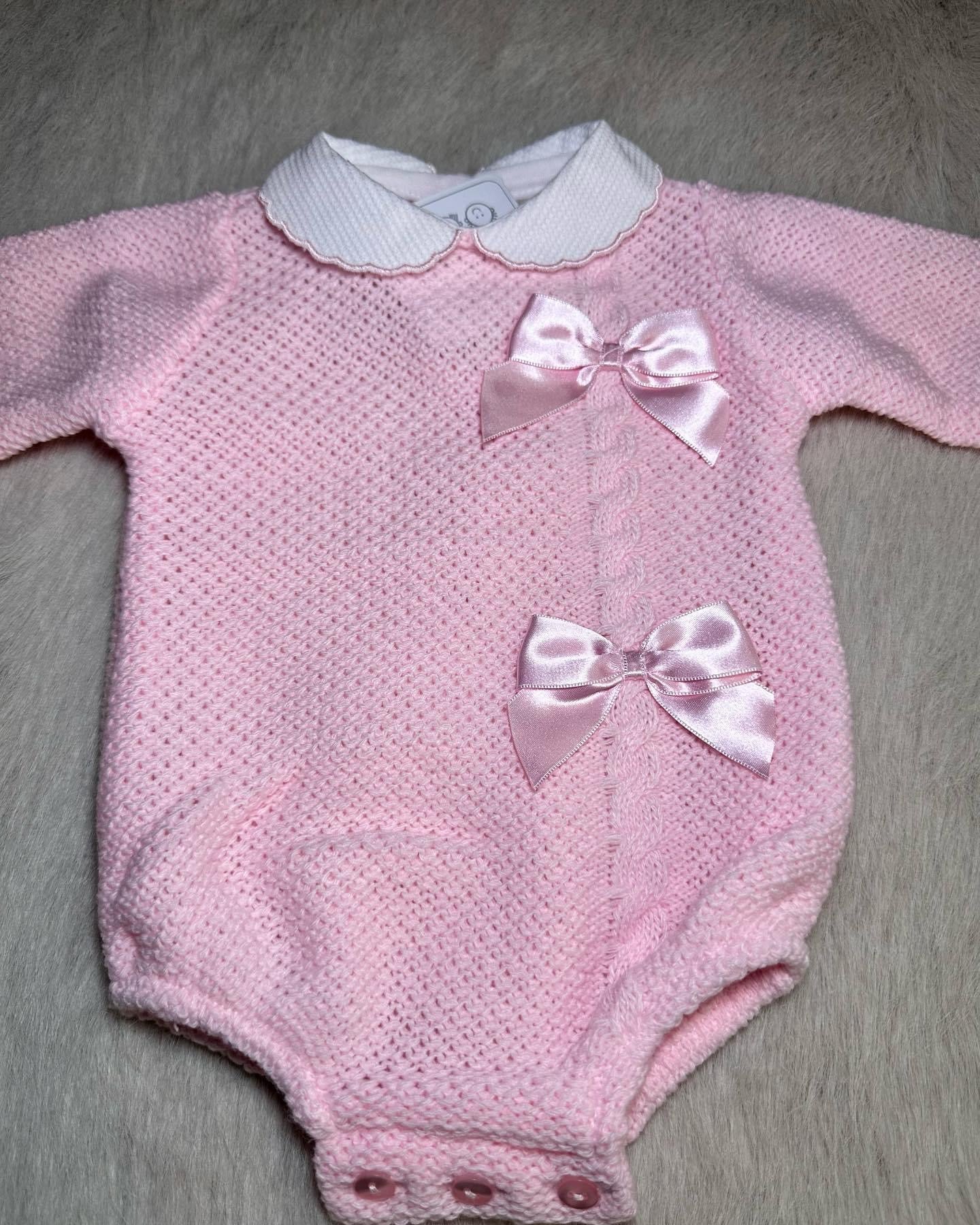 Pink knitted romper with bows NB-9m