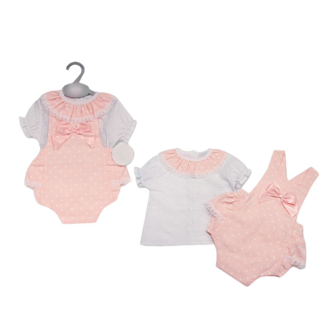 pink/white star romper set 2pc 0-24m