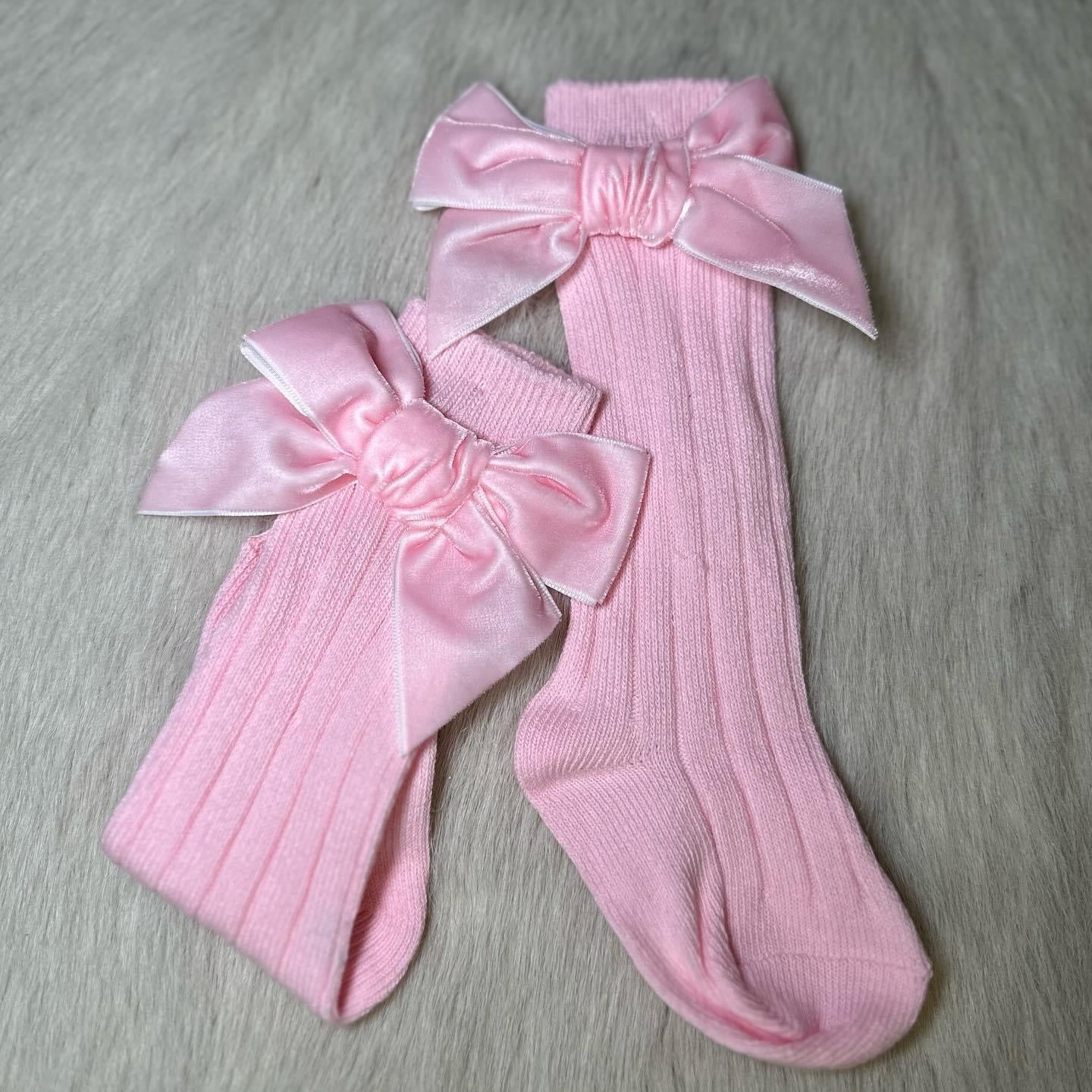 Pink knee high socks with bow 0-24m