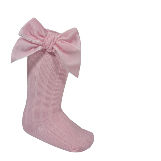 Pink knee high socks with bow 0-24m