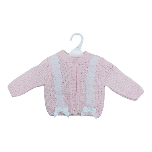 ￼ pink/white Bow cardigan NB-18m