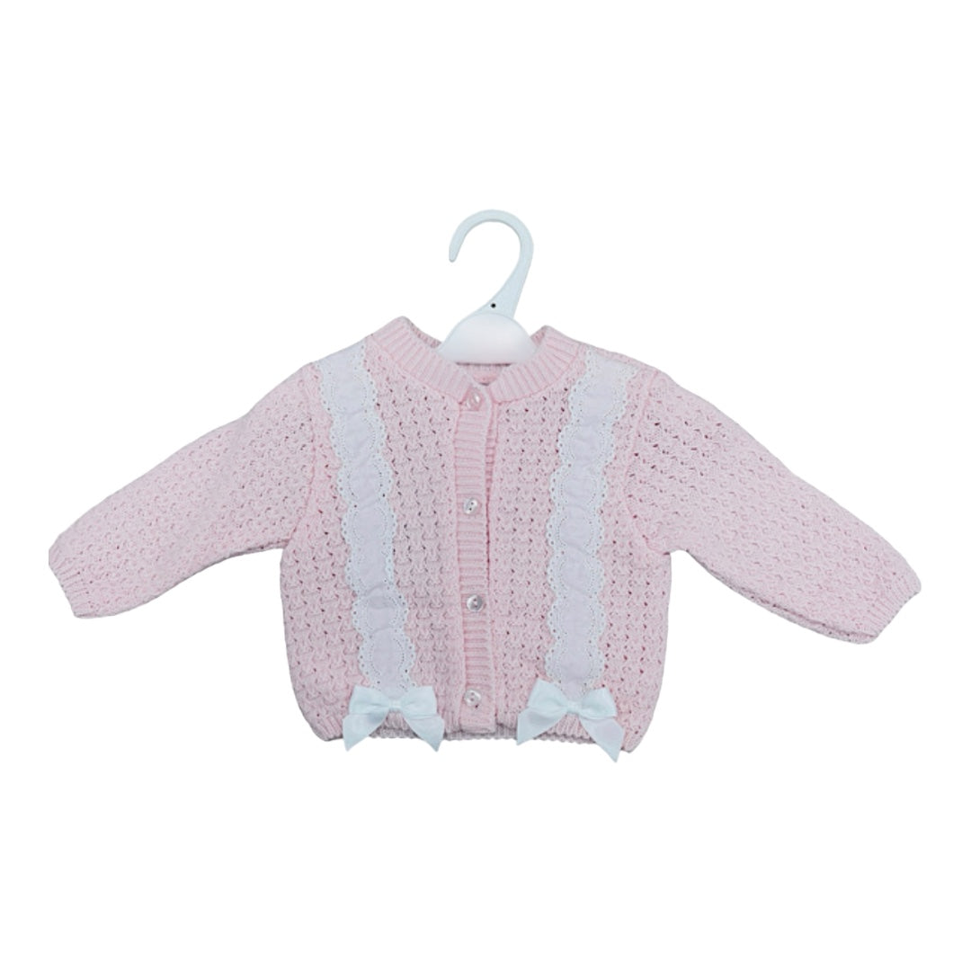 ￼ pink/white Bow cardigan NB-18m